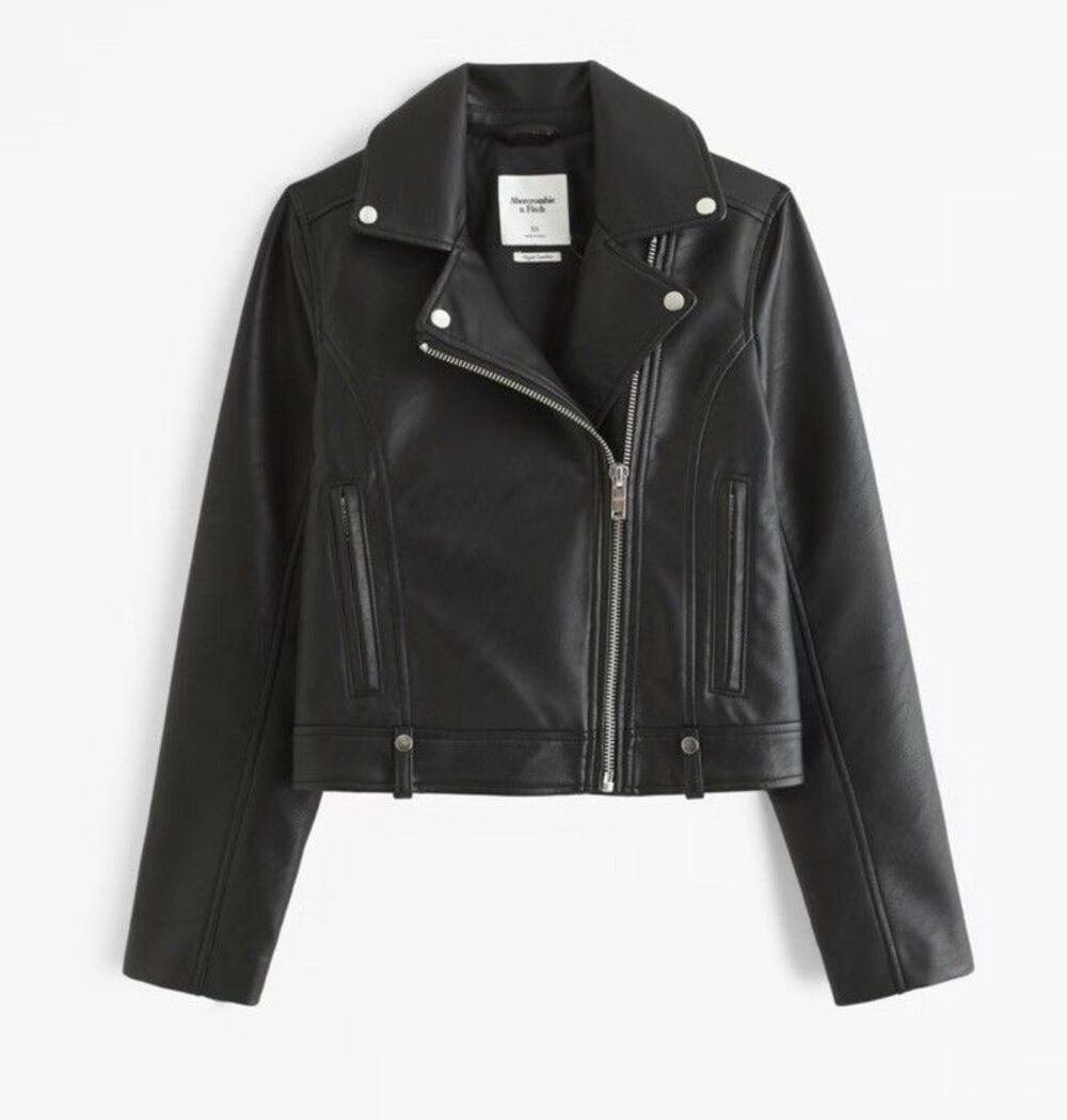 NWT Abercrombie & Fitch Womens Leather Jacket Vegan Faux Moto Biker Winter XXS
